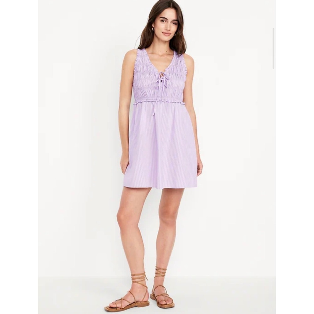 Old Navy Womens Large Lavender Striped Smocked V-Neck Sleeveless Mini Dress L